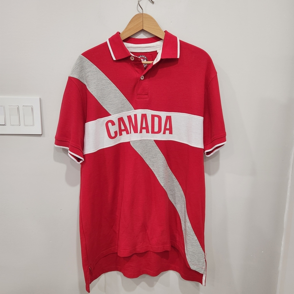 Canada Weather Gear Men’s Polo Shirt 2XL Red Canadiana Patriotic Graphic Print